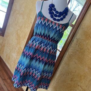 Roxy Sundress Blue and Pink Chevron Like New Womens Size Medium